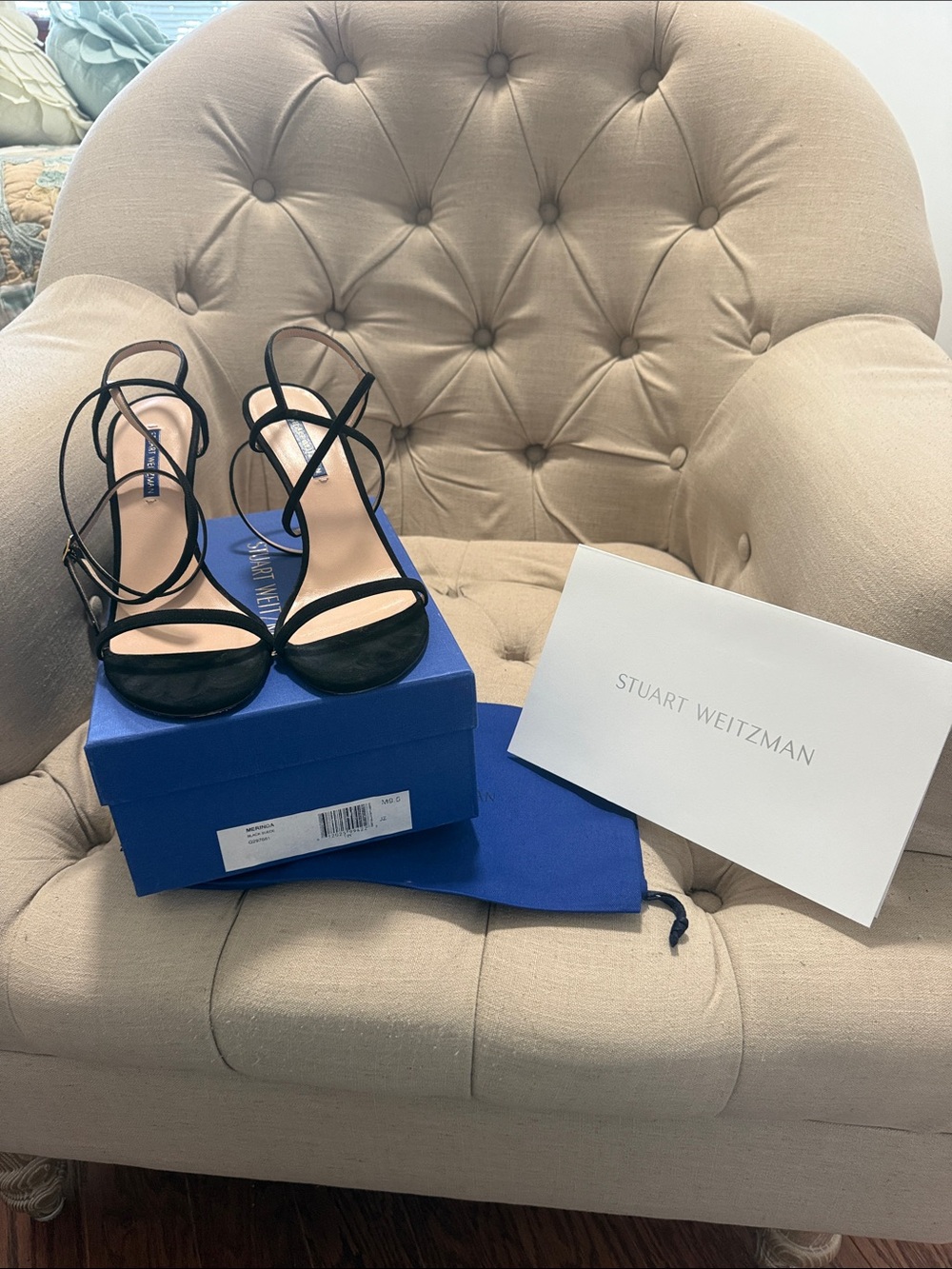 Stuart Weitzman Black SUEDE Strappy Heeled Sandals